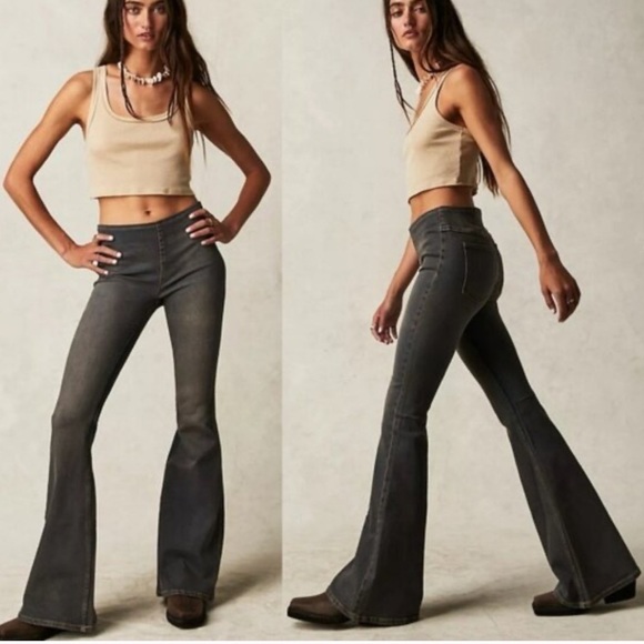 We The Free Denim - We The Free People Penny Pull On Flare Jeans Washed Black Size 29 Hippie 70s K